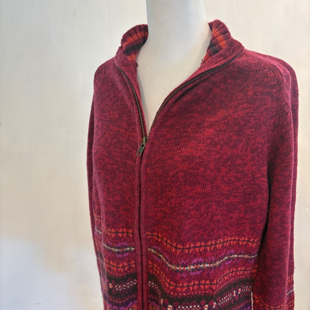 Tiara International Vintage 2001 Red Fair Isle Full Zip Sweater XL Ramie Cotton